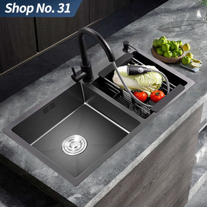 SUS304 Kitchen Sink Thickness Single Double Black & Silver Stainless ...