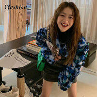 Yfashion เสื้อเบลาส์สตรีแขนยาวลายดอกไม้ย้อนยุค,เสื้อคาร์ดิแกนเสื้อชีฟองหรูหราลำลองขาตั้งกล้องมีสินค้าในสต็อก