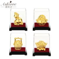 Fengshui Decor Gold Leaf Treasure Bowl Gourd Lucky Fortune Wealth Crafts Gold Ingot Lucky Yuanbao Auspicious Gifts Home Decor