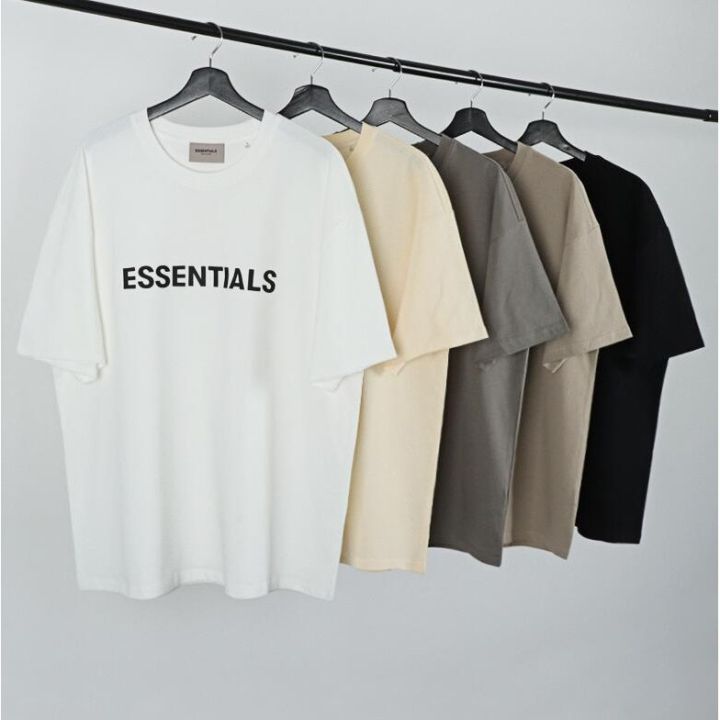 essentials-เสื้อยืดแขนสั้นผ้าฝ้าย-พิมพ์โลโก้-ทรงหลวม