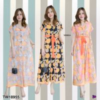 TW18955 Jumpsuit #bigsize จั้มสูทไหล่ล้ำคอปก กระดุมหน้า ..