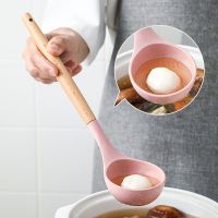 ❡◈ Nonstick Silicone Ladle Soup Spoon With Wooden Handle Heat Resistant Porridge Spoon Rice Ladle Soup Cooking Mixing Serving Spoon