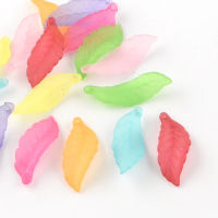 50pc Frosted Transparent Acrylic Pendants Leaf Mixed Color 30x11x9.5mm Hole: 1.5mm