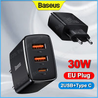 Baseus 30W Fast Charger แบบ Dual USB Type C PD 20W QC 3.0 เครื่องชาร์จโทรศัพท์ท่องเที่ยวอะแดปเตอร์ชาร์จไฟปลั๊ก EU Wall Charger