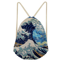 3D Starry Night-wave Design Drawstring Bag Reusable Premium Teenager Outdoor Backpack High Quality Uni Clothes Rucksack