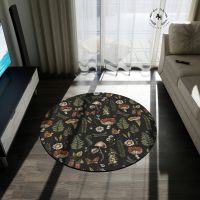 Round Floral Rug,Mushroom Round Rug,Enchanted Forest Animal Round Carpet For Living Room Bedroom Decor Rugs Washable Floor Mats