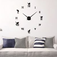 [COD] European-style numerals living room wall clock individual art creative oversized size personalized kitten