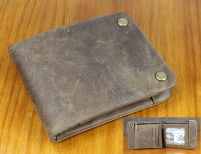 วินเทจหนังแท้เครซี่ฮอร์สผู้ชาย,กระเป๋าคลัทช์สองพับกระเป๋าใส่เหรียญบัตรเครดิตสไตล์แนวนอน WF110