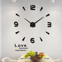 ZZOOI 3D EW Creative Simple Luminous Digital Clock DIY Silent Wall Clock Study Living Room Punch-Free Wall Sticker Clock