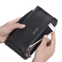 Large Capacity Leather Mens Long Wallet Business Double Zipper Mobile Phone Bag Fashion Banknote Clutch Cards Holder