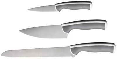 ÄNDLIG 3-piece knife set, light grey/white (แอนด์ลิก ชุดมีดทำครัว 3 เล่ม, เทาอ่อน/ขาว)