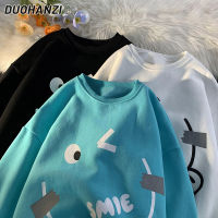 DUOHANZI รอบพิมพ์เสื้อกันหนาวหมวกผู้หญิงเวอร์ชั่นเกาหลีหลวมแขนยาวด้านบนนักเรียนเสื้อผู้หญิง