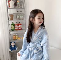 Princess Soft Spring Autumn Childrens Bathrobe Cotton Long Sleeve Bathrobe Girl Boys Hooded Cartoon Towel Robe Homewear Casual