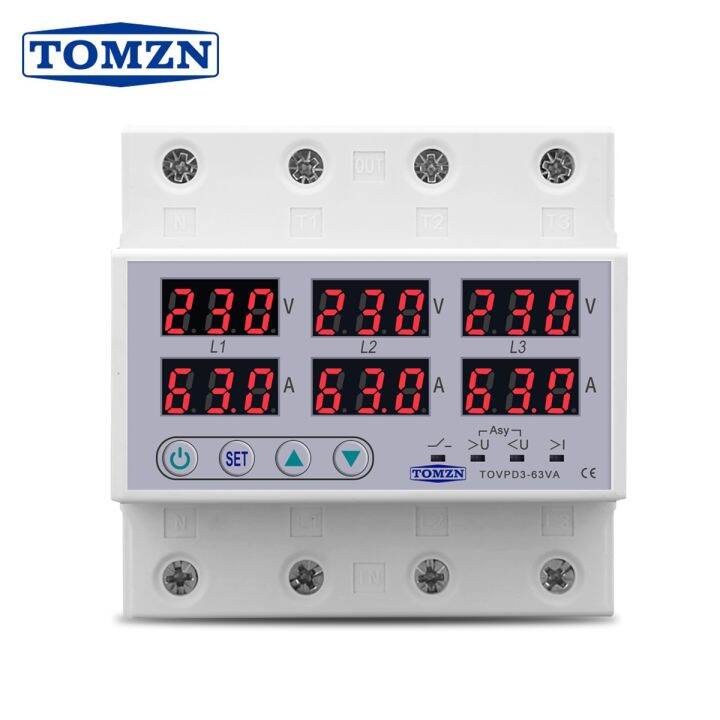 3 Phase 3P+N Din Rail Voltmeter Ammeter Adjustable Over And Under