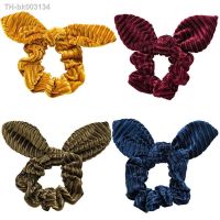 ↂ☊ Velvet Striped Bow Hair Scrunchies Girls/Women Bunny Ear Knot Bow Hair Bands Rabbit Ear Hair tie Ponytail Hair Accessories