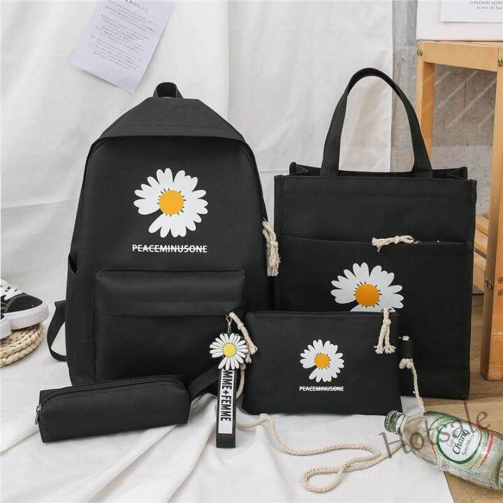 hot-sale-c16-4-in-1-backpack-set-daisy-canvas-school-student-galas-sekolah-bag-women-handbag-sling-bag-crossbody-tote-beg-pen-case-travel-shoulder-wanita-bahu-tangan-beg-korean-fashion-bag