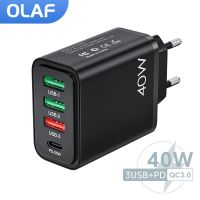 เครื่องชาร์จระบบชาร์จ USB 40W แบบ T017 4พอร์ตปลั๊กแบบยุโรป/สหรัฐอะแดปเตอร์ติดผนังสำหรับ iPhone 14และ13 C