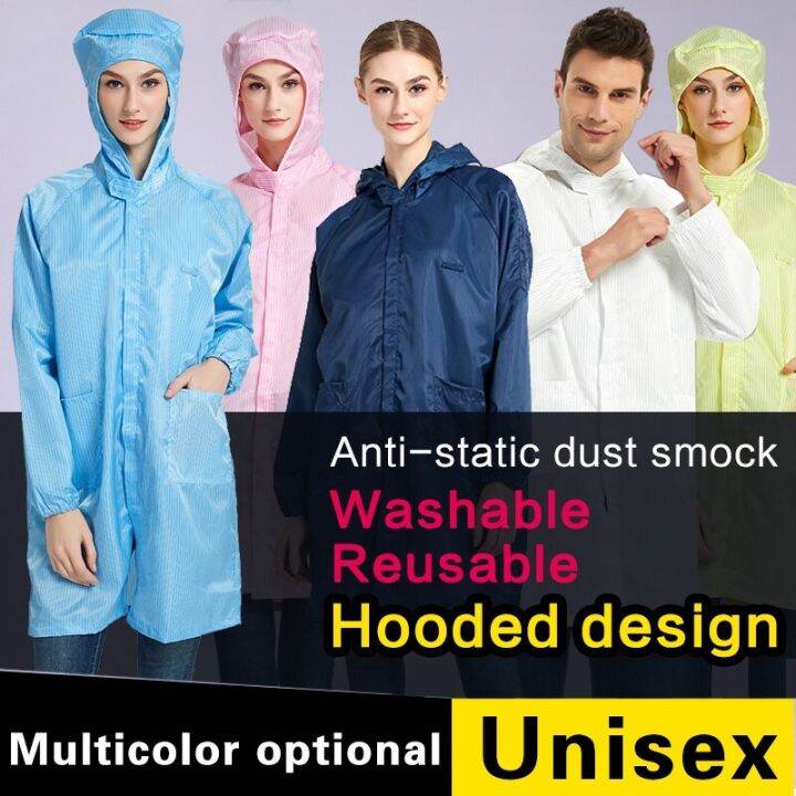 ﹍☃ Esd Smock Round Neck with Hooded Design Antistatic Ppe Lab Coat