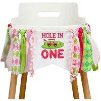 FANGLELAND Hole In One อุปกรณ์ตกแต่งงานวันเกิด Girl-ผ้ารองคลานสูงสีชมพูและสีเขียวกอล์ฟ1st ของตกแต่งงานปาร์ตี้วันเกิดอุปกรณ์ธีมปาร์ตี้วันเกิดกีฬากลางแจ้ง