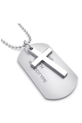 Jewelry Mens Necklace, Army Style Cross Tags Dog Tag Alloy Pendant with 68cm Chain, silver