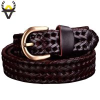 Genuine leather belt woman Braided belts for Women High quality second layer Cow skin strap female for jeans width 2.5 cm Coffee Belts