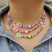 ZX Peace &amp; Smiley Face &amp; Eye Beaded สร้อยคอสร้อยคอผู้หญิง Bohemian Handmade Girls สร้อยคอขายส่ง Party อุปกรณ์เสริม Gifts