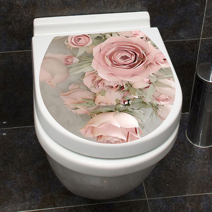 สติกเกอร์ติดฝาครอบกระทะแท่น-wc-สติกเกอร์ติดห้องน้ำม้านั่งสำหรับห้องน้ำการตกแต่งบ้านตกแต่งห้องน้ำ3d-พิมพ์ลายดอกไม้