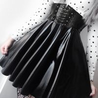 ❒☃☾ Frauen Kunstleder Zipper High Waist Bodycon Minirock Stretchy Wetlook A-Line Pleated Skirt Kleid