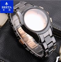 BRETA เคส Watchb เซรามิก22มม. สำหรับ AR1400 1410 1440ตัวล็อกแบบผีเสื้อสายนาฬิกาผู้ชายสีดำ