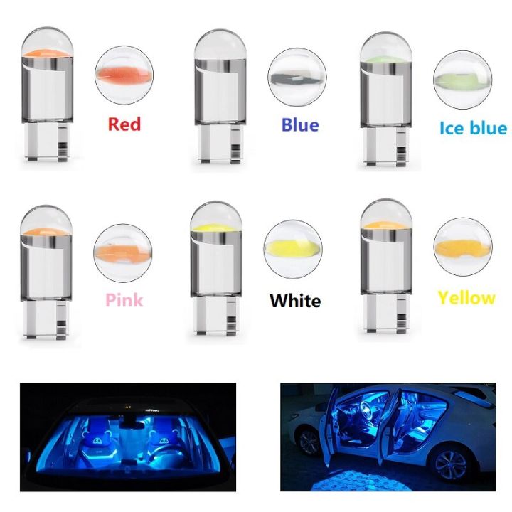 cw-2-5-10x-w5w-t10-led-lamp-car-bulb-epoxy-resin-cob-12v-6000k-7-colors-wedge-license-plate-lamp-dome-indicator-reading-light-white