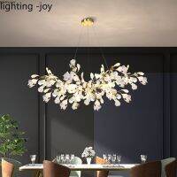 Nordic Ceramic Chandelier Copper Ginkgo Leaves LED Pendant Lamp Living Room Decoration Bedroom Branches Lighting Fixtures