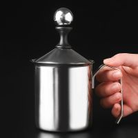 อาหารทั่วไป 304 เครื่องตีนมสแตนเลส เครื่องทำฟองนมด้วยมือสองชั้น 400ml เครื่องทำฟองนมกาแฟถ้วยฟองนม 304 เครื่องตีนมด้วยมือสแตนเลส