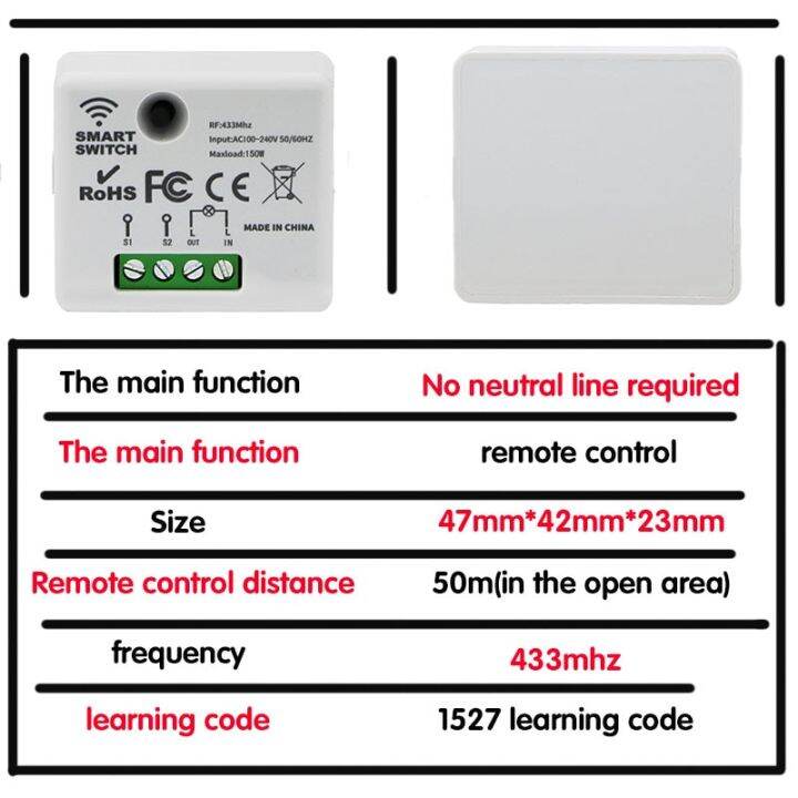 worth-buy-รีเลย์รับสัญญาณ433mhz-rf-220v-1-ch-แบบไม่มีเส้นกลางและรีโมทคอนโทรล-tranitter-ใหม่หลอดไฟ-led