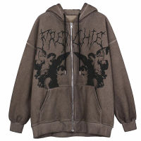 Hoodie Angel Fairy Grunge Dark Print Jacket Women Hip-hop Streetwear Harajuku Anime Hoodies Coat Autumn Zipper Y2k Girl Punk