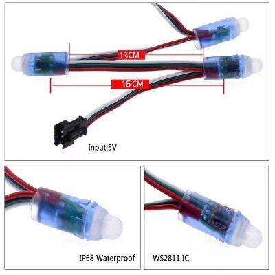 50ชิ้นล็อต DC5V WS2811สีเต็มรูปแบบ LED พิกเซลโมดูลไฟ12มิลลิเมตร10เซนติเมตร15เซนติเมตรสาย IP68กันน้ำ RGB ดิจิตอล LED สตริง