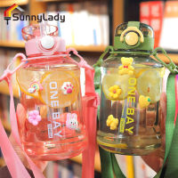 SunnyLady ถ้วยใส่น้ำพกพากลางแจ้ง1000มล.,กาน้ำกระบอกน้ำกีฬากันรั่วความจุขนาดใหญ่พร้อมหลอด