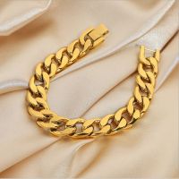 ♙▩™ yeicnw8784 Amaiyllis Gold 12mm Chain Curb Cuban Bangle for Female Hip Hop Wrist Jewelry