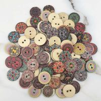 【YF】✣  (100pcs mix) 2 Holes Wood Buttons Round Sewing Scrapbook Decoration painted print