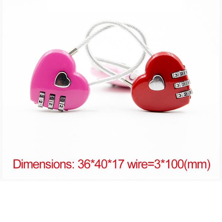 100-new-รักรูปหัวใจ3-กุญแจดิจิตอลชุดเชือกลวดสวยงามกระเป๋าเดินทางล็อค-gembok-kata-sandi-สำหรับกุญแจ