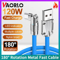 VAORLO สายชาร์จเกมชาร์จเร็วพิเศษ120W 6A 1.8M สายดาต้าปลั๊กโลหะหมุนได้180องศาพร้อมสายผูกหนังสำหรับ Xiaomi Huawei OPPO VIVO