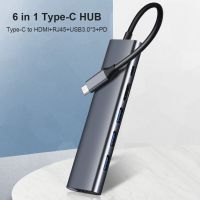 【❉HOT SALE❉】 bukan2581584811414 ตัวแปลงขยายสมาร์ทโฟนโน้ตบุ๊ค6 In 1แท่นวางมือถือ Usb Type C To 4K Hdtv Rj45 100M Lan Ethernet Hub