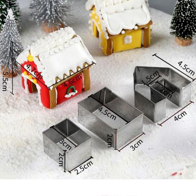 【YF】 3Pcs 3D Mini House Christmas Cookie Cutter Set Biscuit Mold Steel Gingerbread Fondant Cake Tools Mould