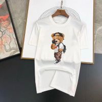 Anime Bear High Quality Summer Men Cotton T-Shirt Short Sleeve Print Tops Oversized Men Clothing Gym T Shirts Streetwear