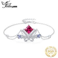 Jewelrypalace New Arrival Luxury Bow Knot 3.1Ct Created Pink Sapphire 925 Sterling Silver Adjustable Link Bracelet For Woman