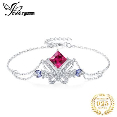 Jewelrypalace New Arrival Luxury Bow Knot 3.1Ct Created Pink Sapphire 925 Sterling Silver Adjustable Link Bracelet For Woman