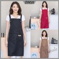 【hot sale】✶℡☈ D13 「Ready Stock」Multifunctional Elegant Cotton Apron Kitchen Working Antifouling Overclothes Strap Men Women Apron with Pockets