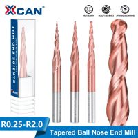 XCAN Milling Cutter Ball Nose Tapered End Mills HRC62 คาร์ไบด์ CNC แกะสลักบิตแกะสลักเราเตอร์บิต R0.25-R2.0 เอ็นมิลล์โลหะไม้