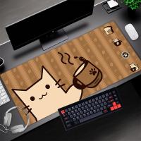 Cat Pad Kawaii อุปกรณ์เสริมสำหรับโต๊ะทำงาน แผ่นรองเมาส์สีเหลือง Xxl แผ่นรองเมาส์ญี่ปุ่น 1200x600