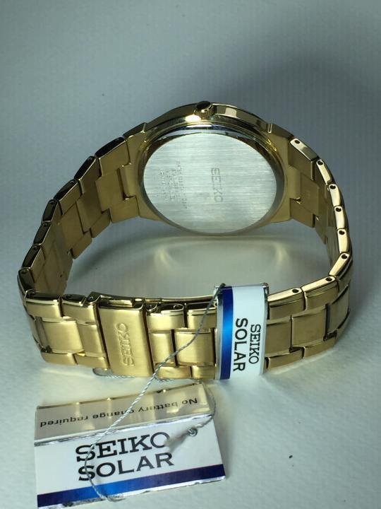 นาฬิกาข้อมือผู้ชาย-ไซโก้-seiko-รุ่น-sne342p1-solar-ใช้พลังงานแสง-หน้าปัทม์สีขาว-สายสีทอง-ของเเท้-100-cafenalika