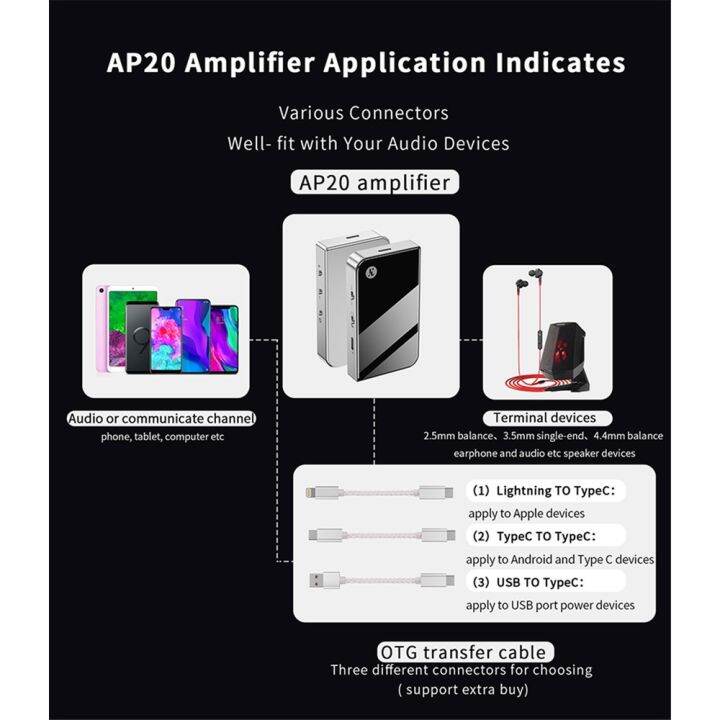 jcally-ap20เครื่องขยายกำลังเสียงแบบพกพาชิพ-dac-คู่2-5-3-5-4-4ในตัวแบตเตอรี่ลิเธียมแบบพกพา-dac-amp-amp-pcm-32บิต-dsd256-384khz